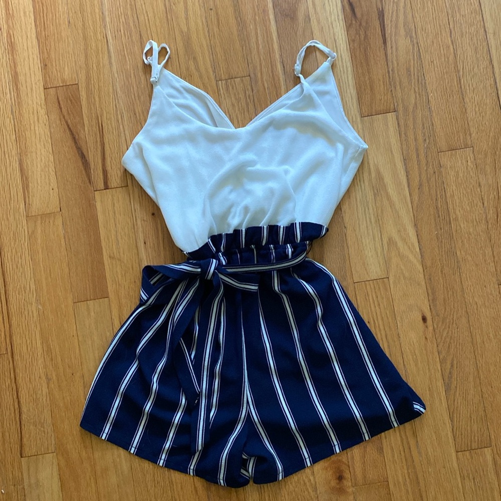 Women’s dressy navy and white romper